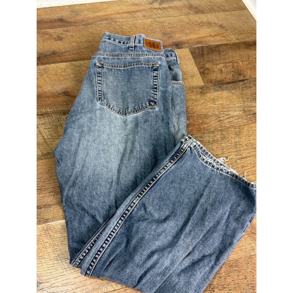 Gap 1969 Loose Fit Jeans Mens 36x32 Blue Medium Wash Wide Leg Denim Distressed
